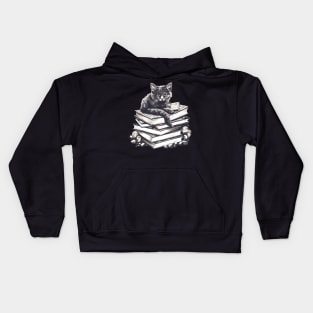 Bookish cat sleeping on books - Kitten lady & librarian gift Kids Hoodie